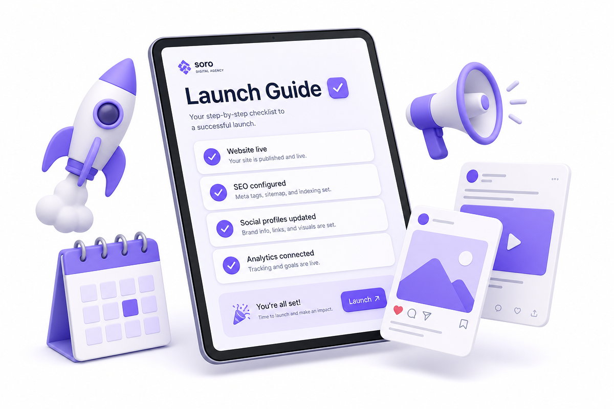 Launch guide with checklist, sample posts and step-by-step instructions