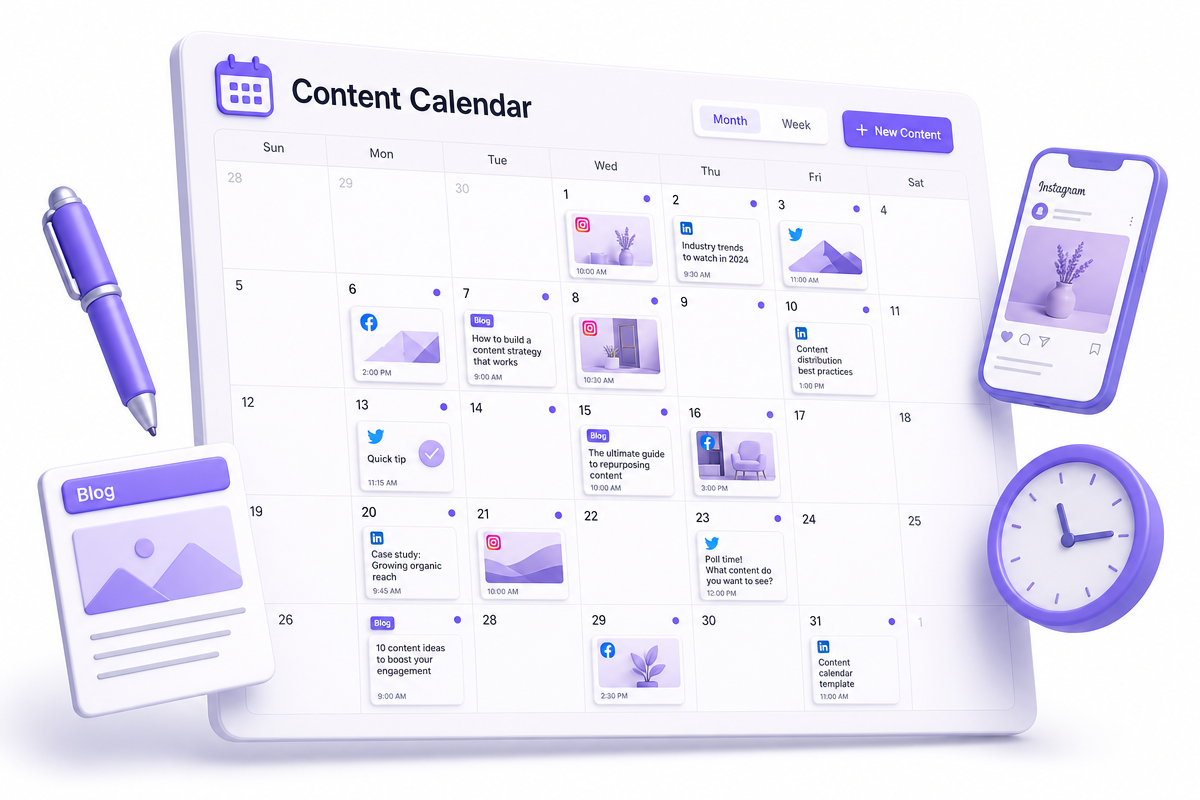 Content calendar for social media and blog posts